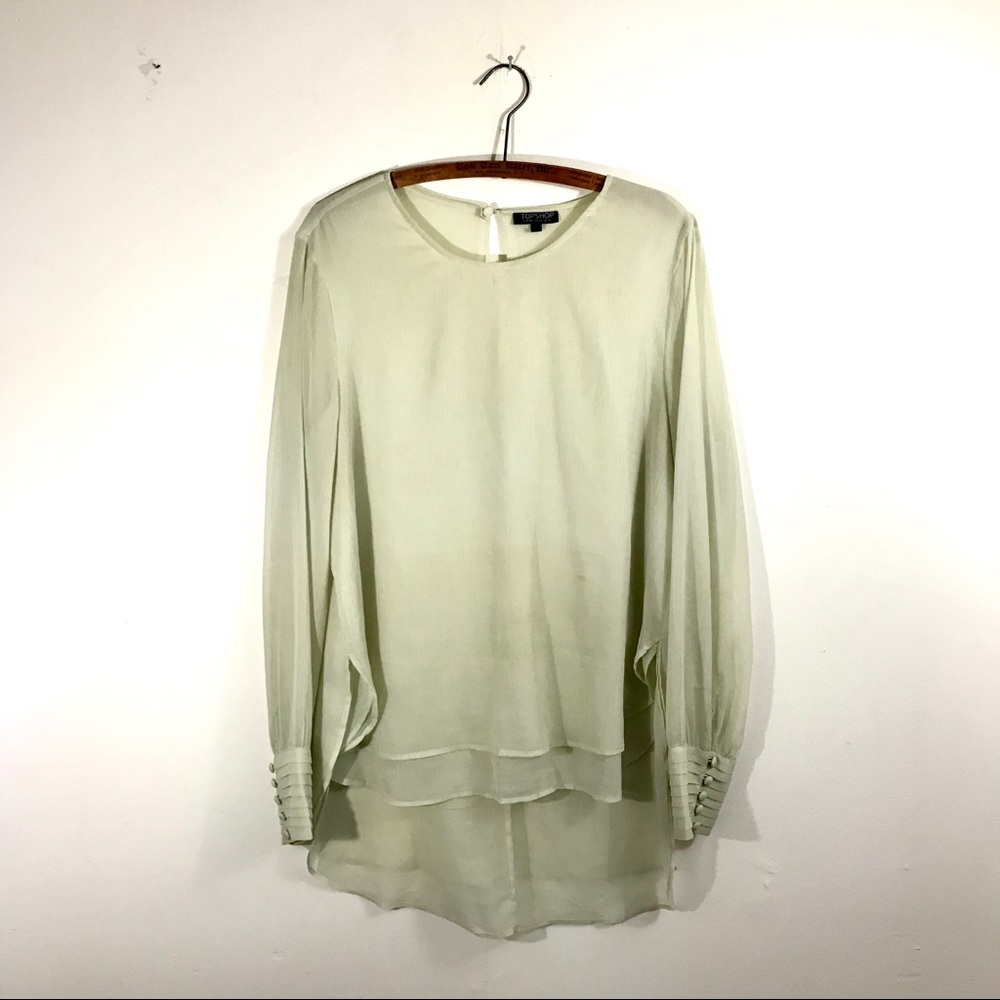 Topshop Mint Green Sheer Tunic Work Shirt